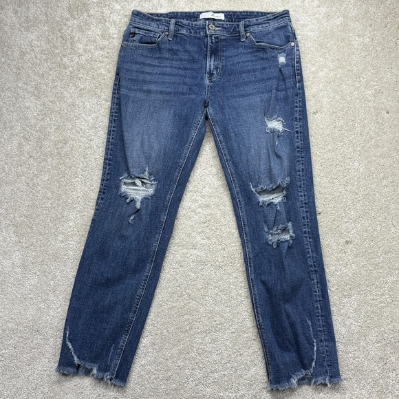 KanCan Denim - KanCan Jeans Juniors 11/29 Blue High Rise Distressed Straight Raw Hem Denim